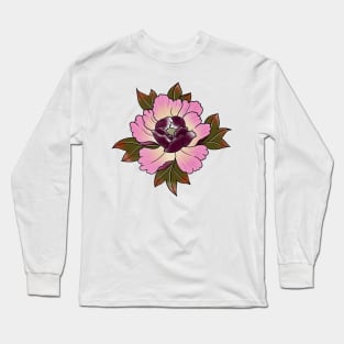 Peony Flower Japanese Tattoo Style Long Sleeve T-Shirt